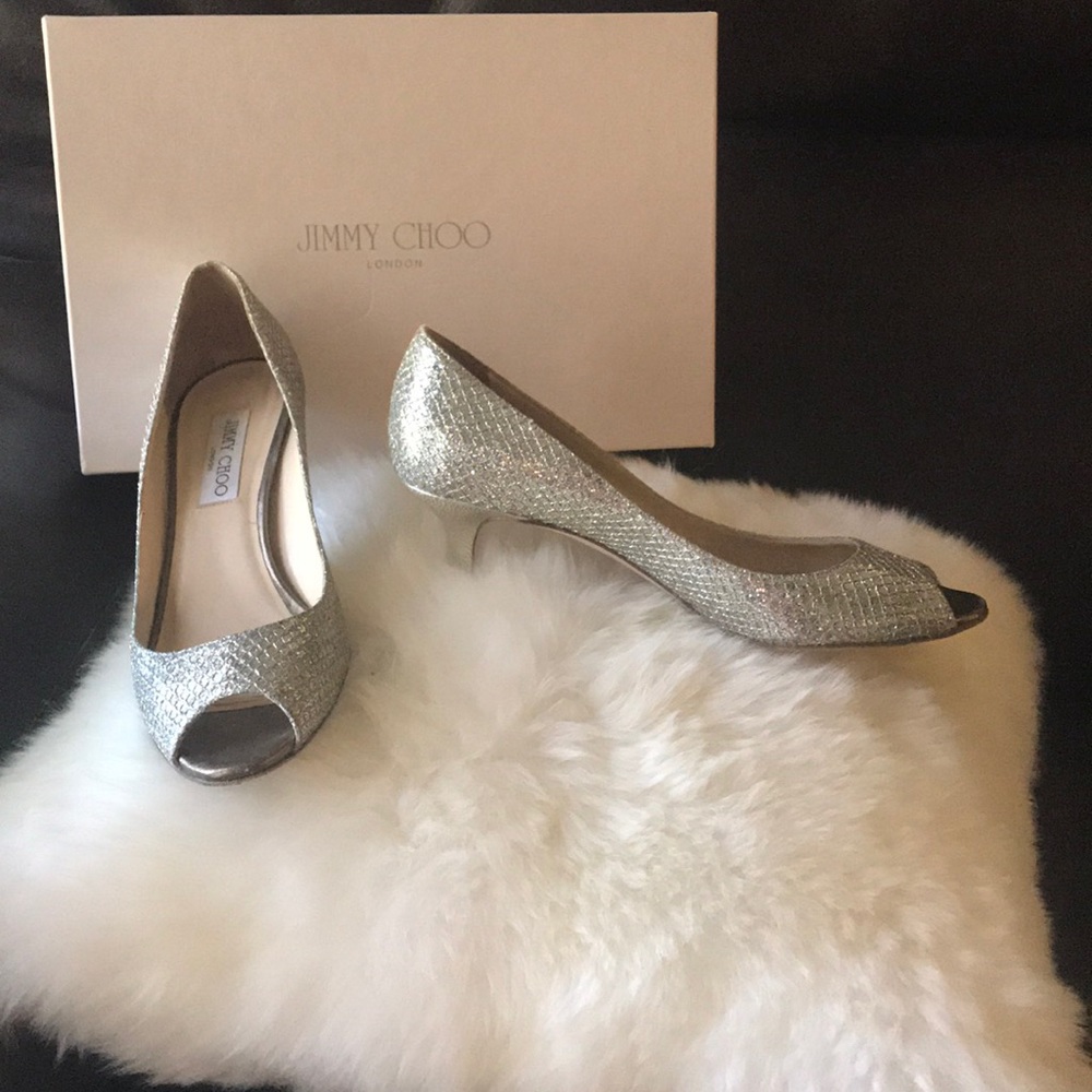 Jimmy Choo Isabel Champagne Glitter heals, size 39